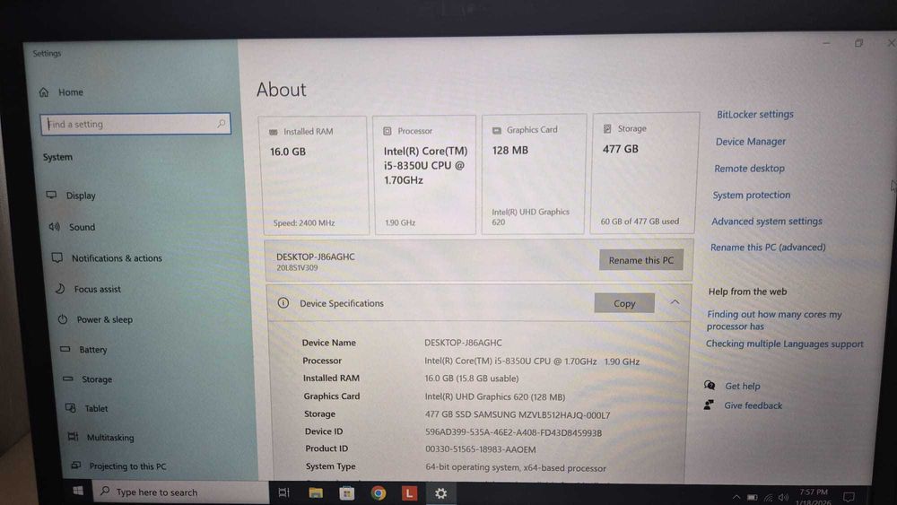 Vând laptop Lenovo ThinkPad T480s i5 16GB RAM 512 SSD