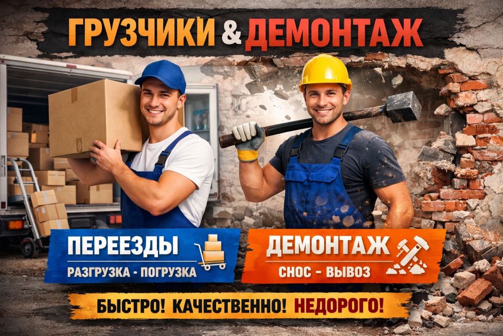 Услуги:Грузчиков,Демонтаж, Хоз работы