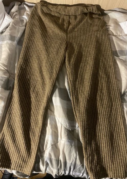 Camel Ribbed Knit Wide Leg Pants