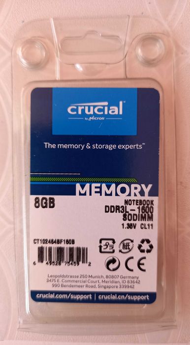 Laptop RAM Crucial 8GB DDR3 - 1600MHz