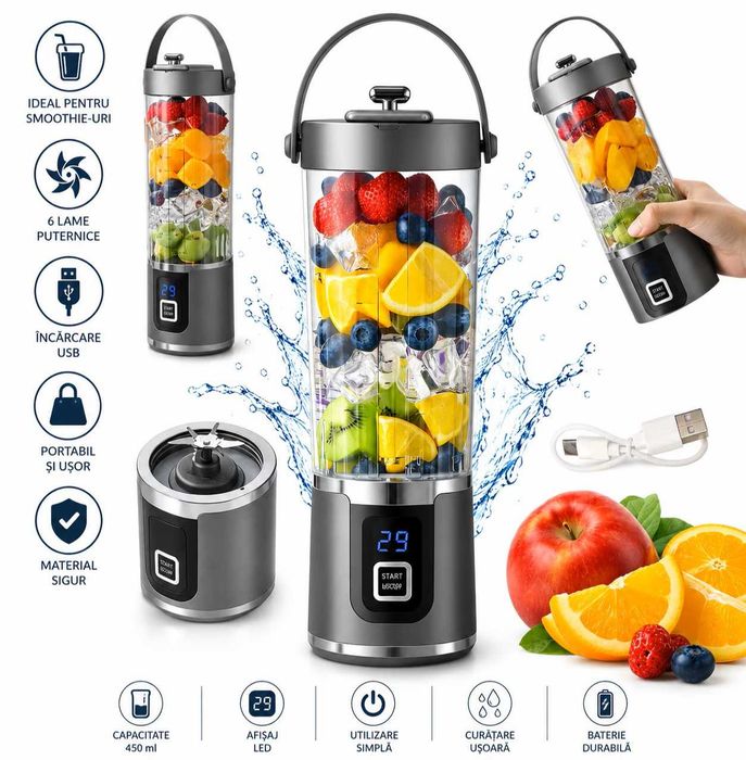 Shaker electric portabil USB ptr. proteine smoothie 500ml reincarcabil