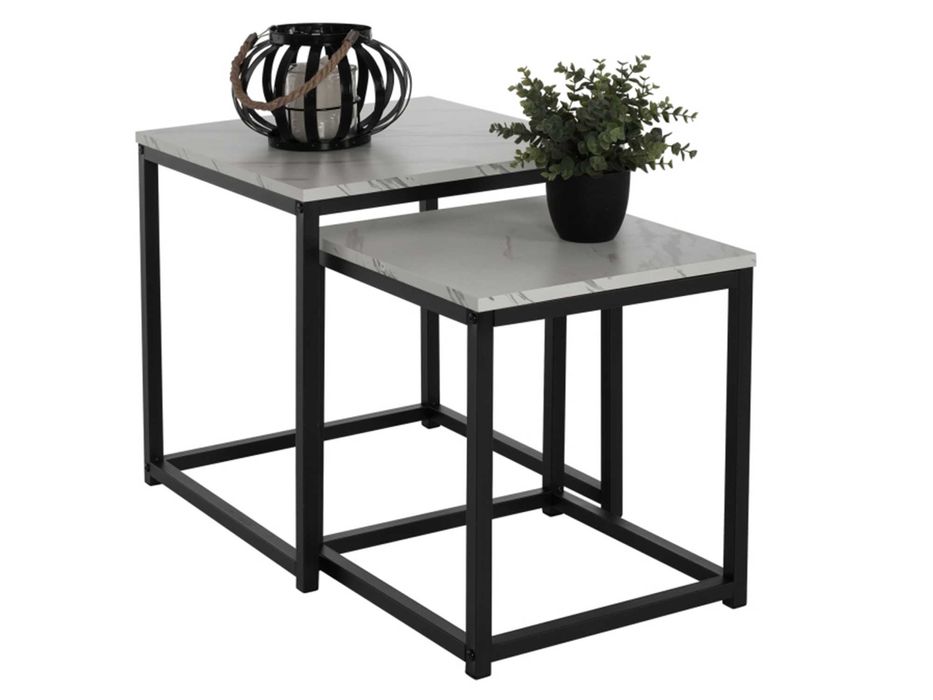 Комоплект Помощни маси Грей HM8762.12 цвят черен-бял мрамор