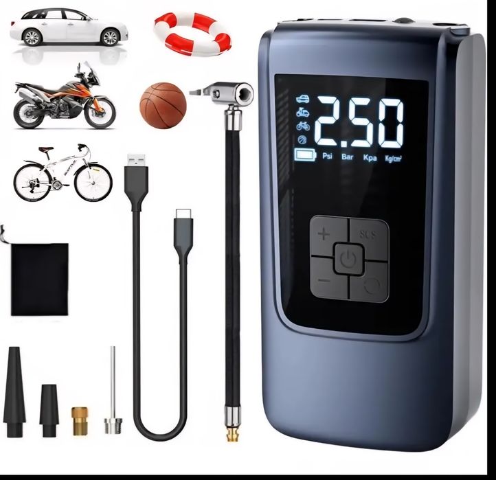 Преносим Безжичен Въздушен Компресор (Помпа) с Цифров Дисплей