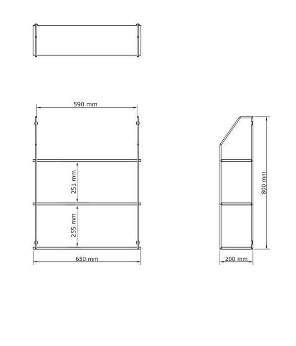 Raft perete BURRAQ, cu trei rafturi, negru, 65x80x20cm, neasamblat