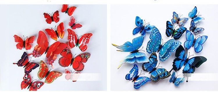 Fluturi decorativi 3D ( 12 buc/set ) diverse culori cu magnet/adeziv