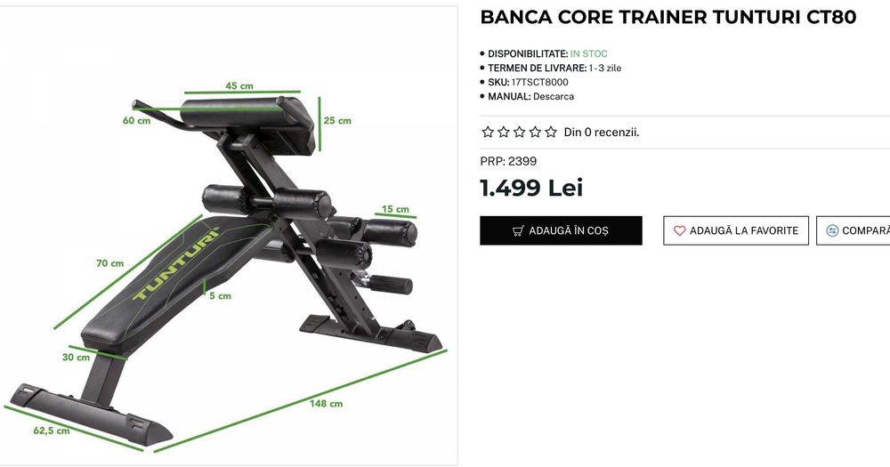 Banca Core Trainer TUNTURI CT80, Banca abdomene si spate.