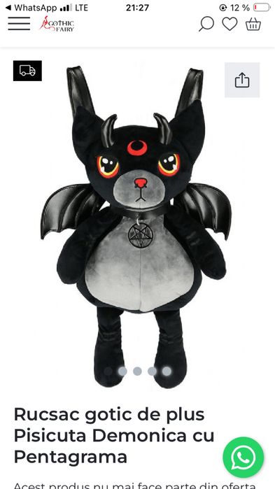 Rucsac gotic de pluș,Pisica demonica