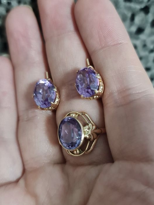 Золотой набор 583 пробы с александритом