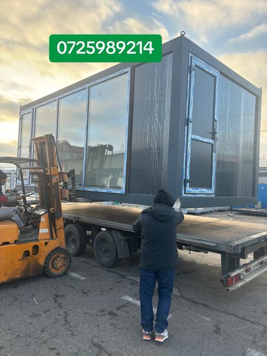 Container birou 3m x 8m cu vitrina de sticla grup sanitar