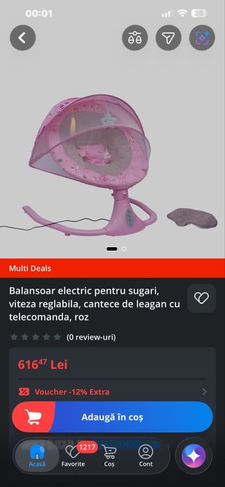 Balansoar electric pentru sugari, viteza reglabila, cantece de leagan cu telecomanda, roz