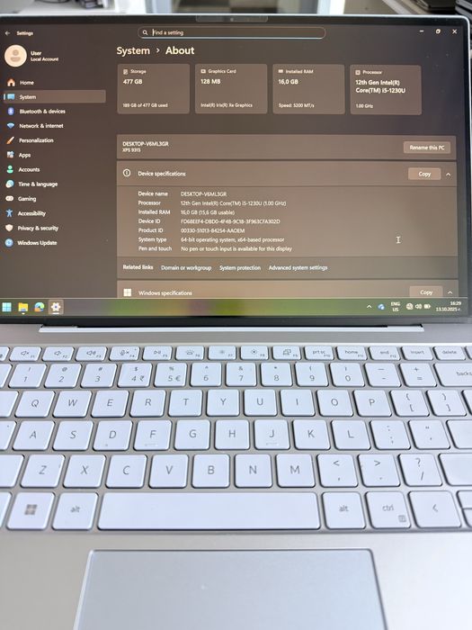 Dell XPS 9315 16GB, SSD 512GB, CPU i5 1230U