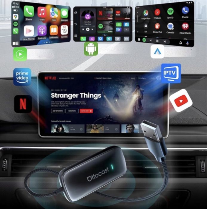 Adaptor auto wireless Ottocast Carplay, Android auto, Play2video in mers apple auto