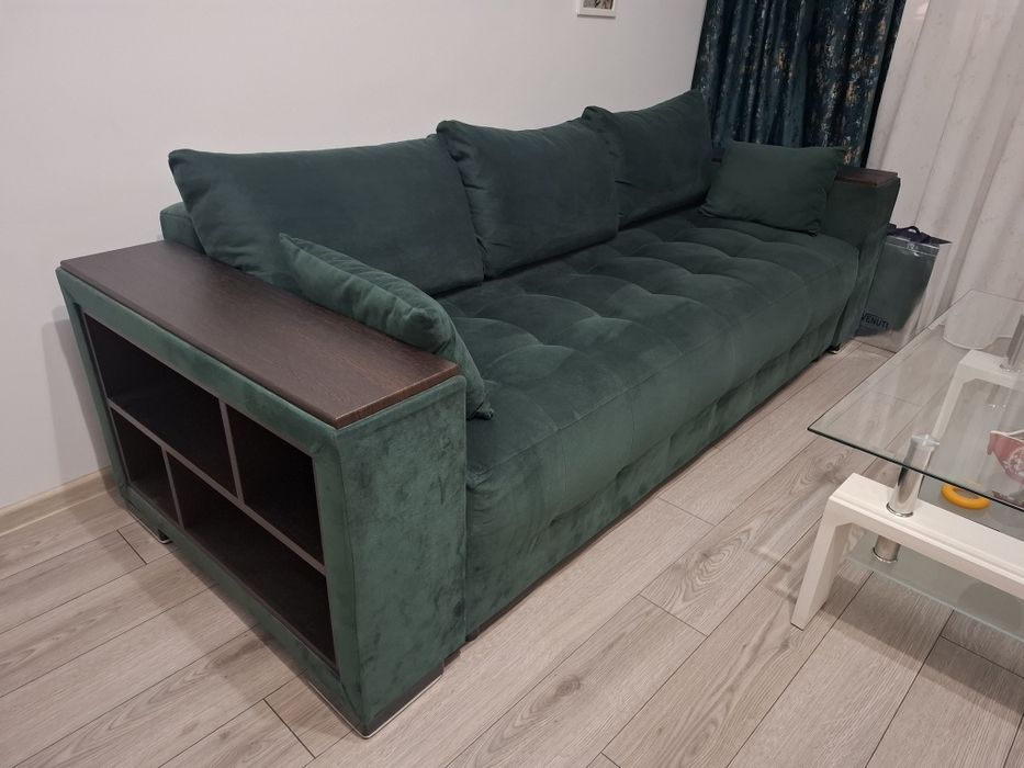 Canapea extensibila living 3 locuri catifea  verde ca noua