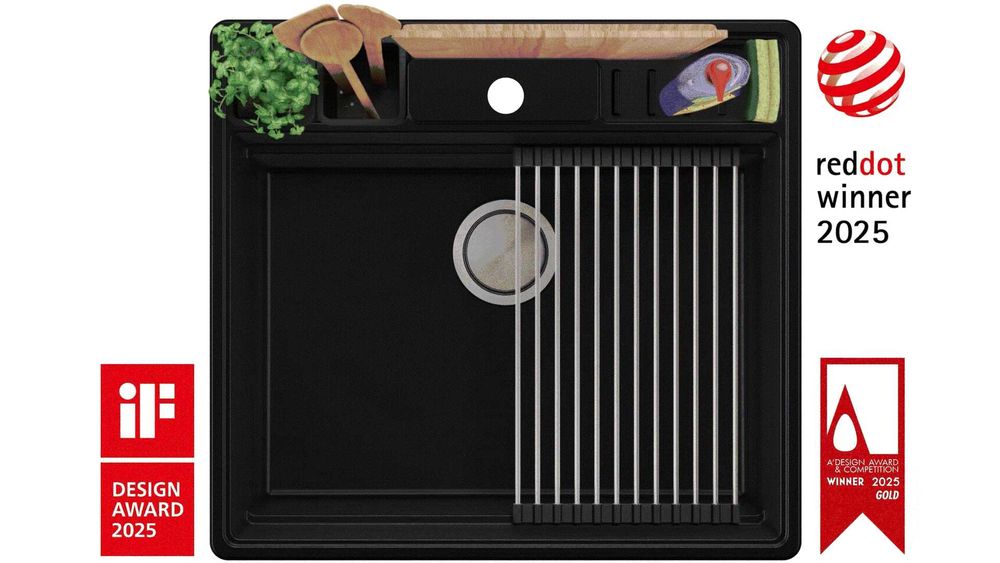 Черна кухненска мивка от гранит Ню Йорк 60 Multispace 580 x 530 мм