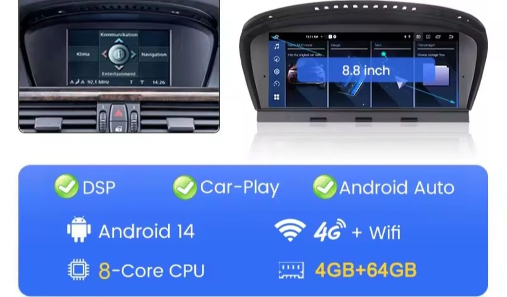 Sistem multimedia Android BMW E90 / E60 - 4+64GB SIM 4G -CarPlay- Android Auto