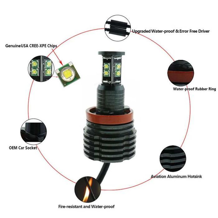 Set LED 80W Canbus Angel Eyes H8 lumina alba BMW E90 E91 LCI cu xenon