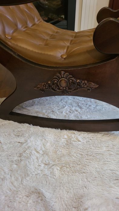 Balansoar maro NOU Chesterfield piele italiana de vaca - lemn fag