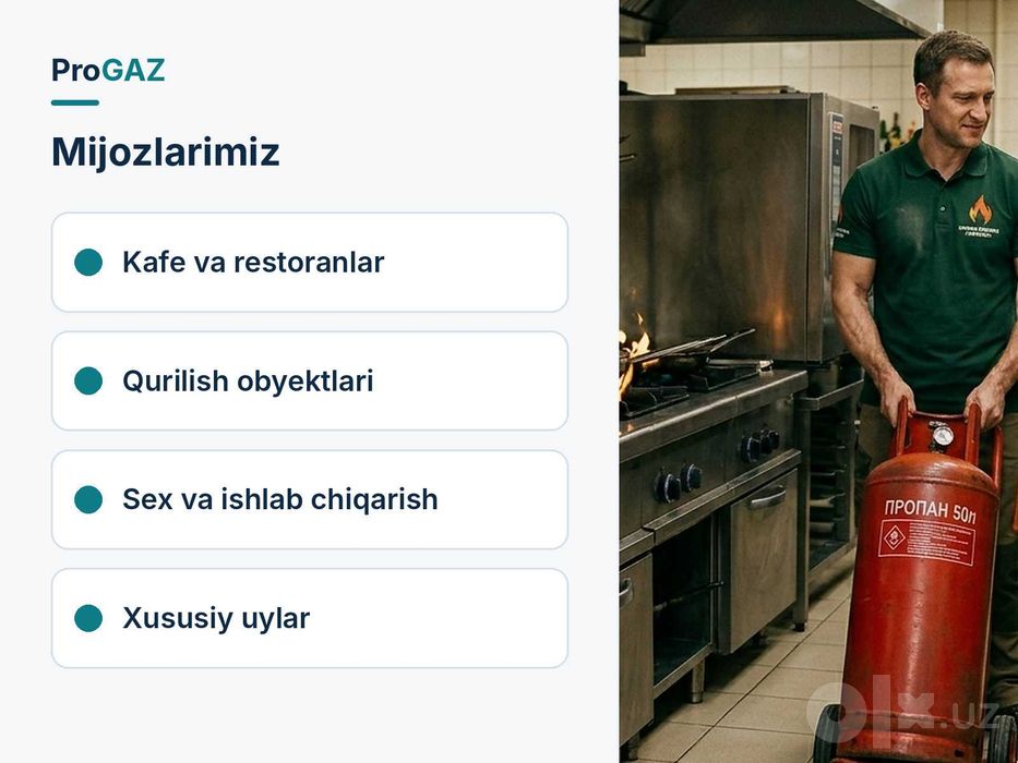 Kafe va restoranlar uchun propan gaz — 50 litrli ballonlar