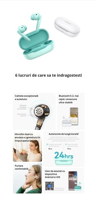 Casti wireless Huawei FreeBuds SE, Blue