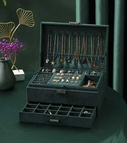 Луксозна кутия за бижута с ключ - зелена