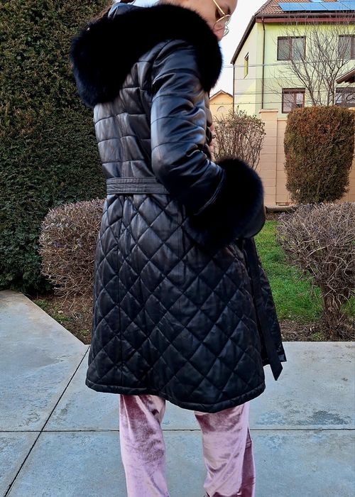 Palton de piele si blană naturală