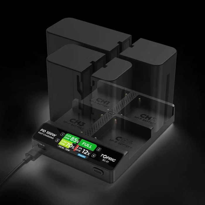 Бърза зарядна станция за 4 броя NP-F батерии Accsoon 100W Fast Charger