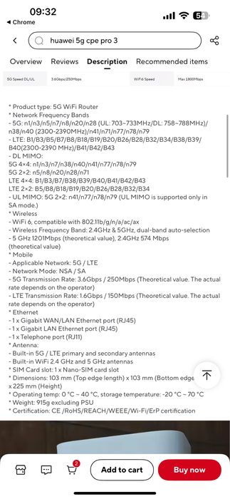 Router modem 5g CPE Pro 3 wifi 6 Ax1800