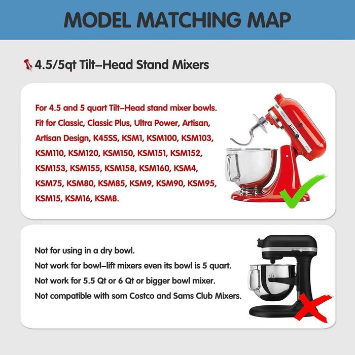 Cârlig de aluat K45DH pentru mixer KitchenAid cu cap înclinat de 4,5-5 litri, din oțel inoxidabil, fără mizerie, potrivit pentru mașina de spălat vase