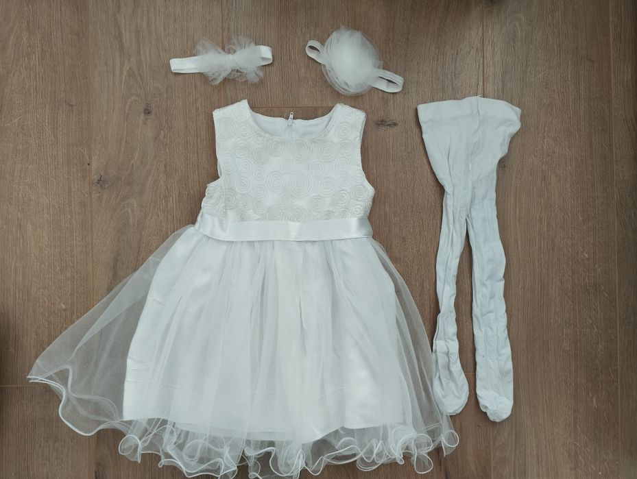 Официална бяла детска рокля 2 години