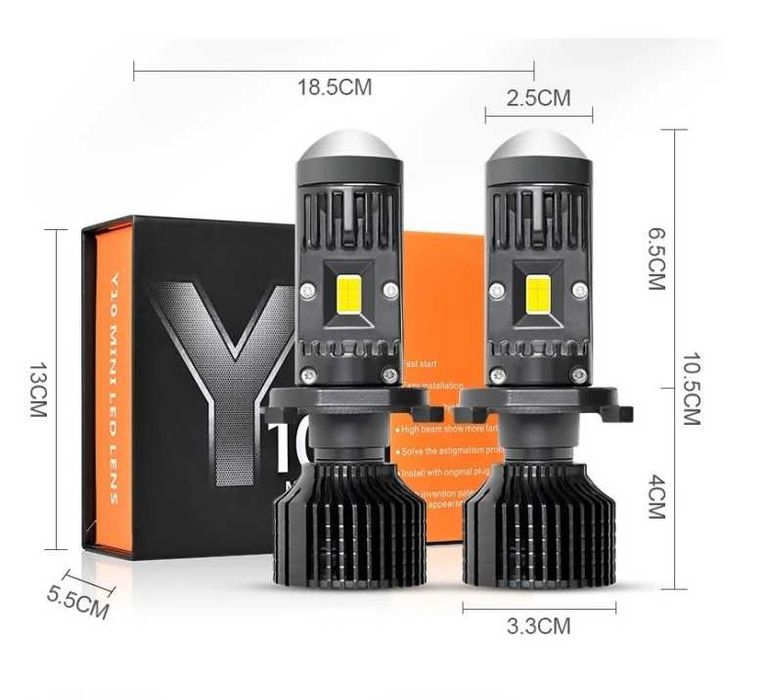 LED крушки H4 Y10 с лупа – 200W, 26400LM, 6000K, 360°, Canbus, 12V