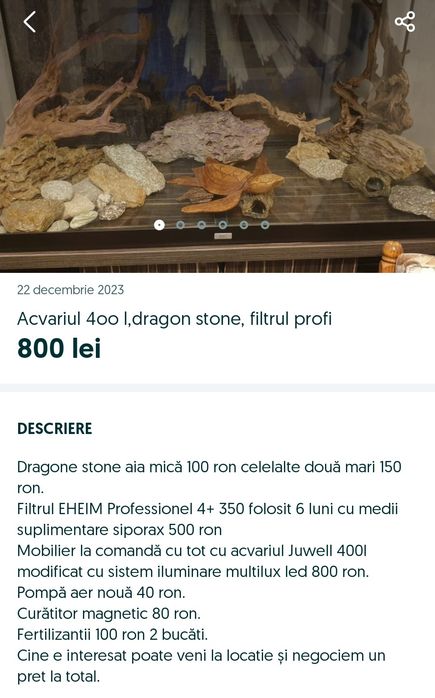 Acvariul 350 l cu echipamente