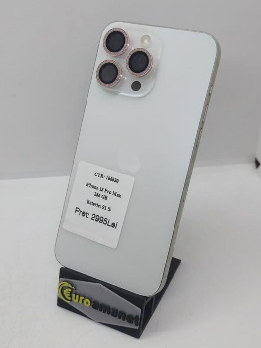 Telefon mobil Apple iPhone 15 Pro Max, 256GB, 5G, White Titanium -A-