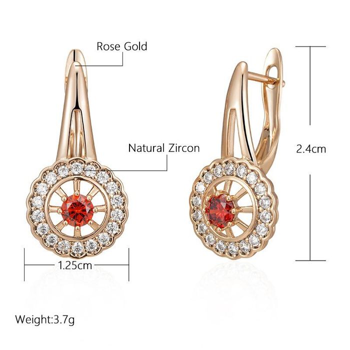 Женские красные серьги с натуральной циркониевой 585RG позолота