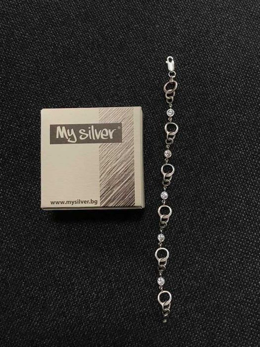 Сребърна гривна с бял циркон от "My Silver" и комплект