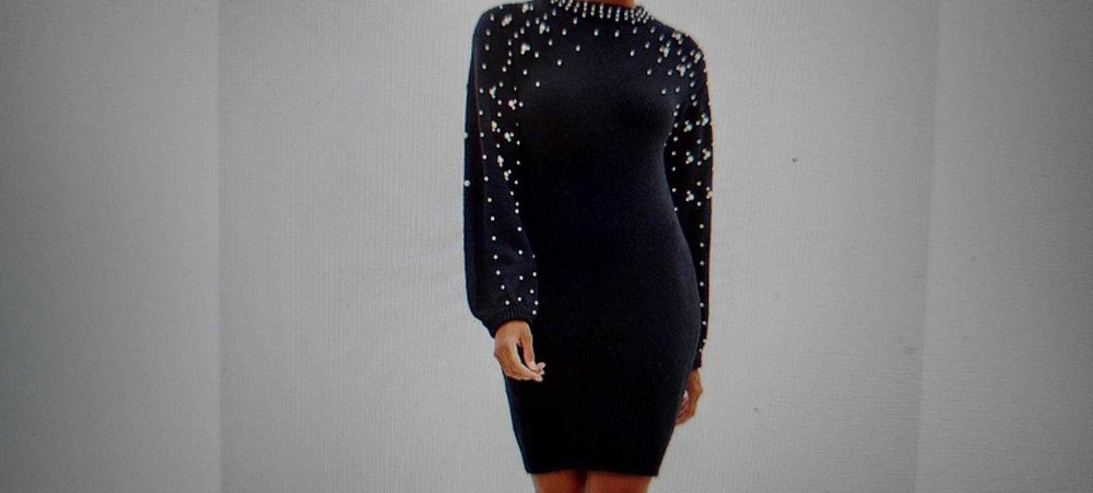 Дамски рокля р-р L-XL (UК 16), черен с бели перли