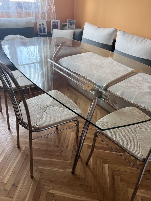 Диван Мелвин и Маса трапезна - Стъклена