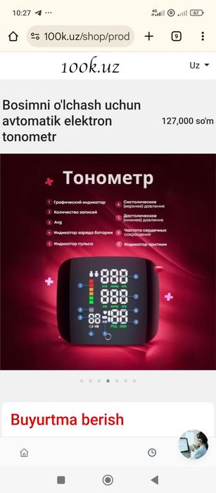 Bosim o'lchash uchun automatic tonometr