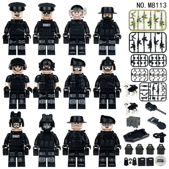 Set 12 figurine tip Lego SWATT team cu accesorii