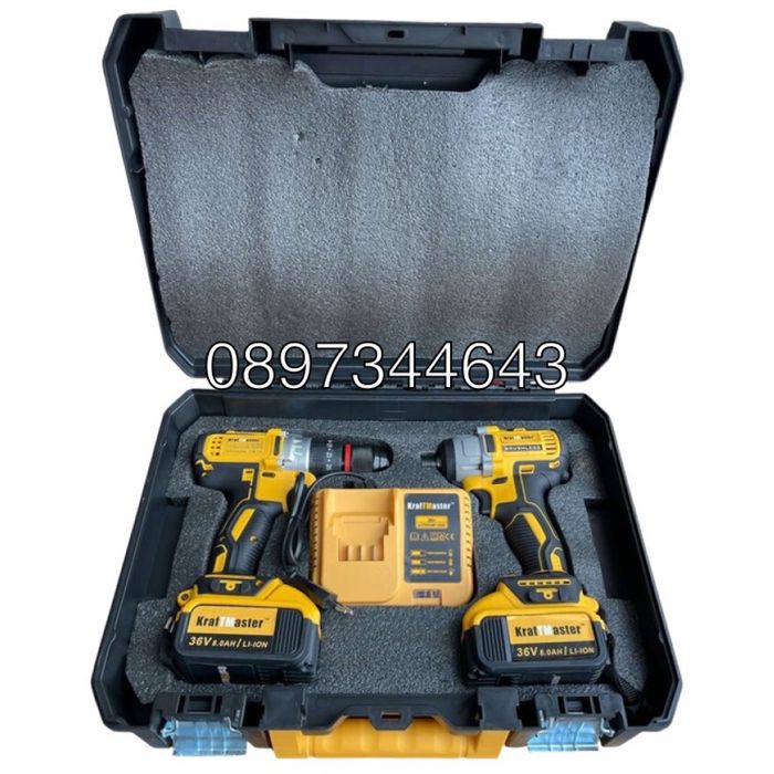 Комплект от акумулаторен винтоверт и импакт 36V 8Ah KraftMaster