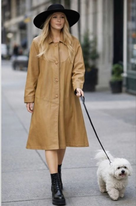 Trench / pardesiu nou nepurtat din piele naturala