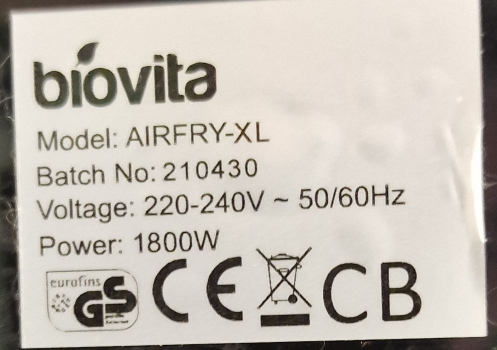 Biovita Airfry xl 1800w