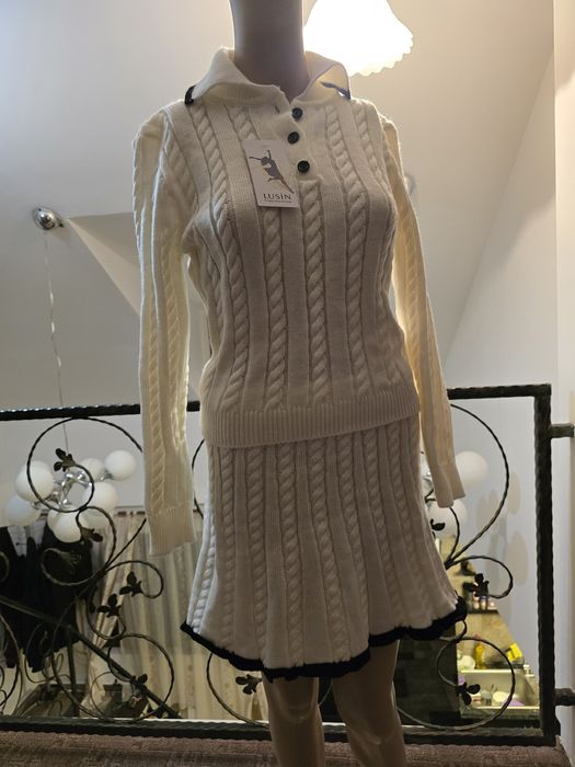 Set de tricotaje dublu cu guler polo de damă