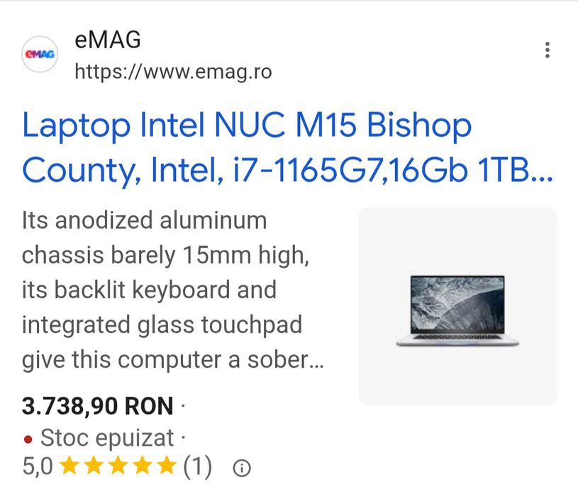 Laptop Intel nuc m15 impecabil