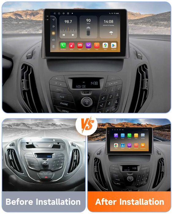 Мултимедия 9″ Android 14 за FORD TRANSIT TOURNEO COURIER CARPLAY навигация RDS DSP GPS
