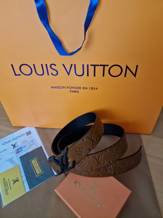 Curea unisex LV maro cognak, logo metalic