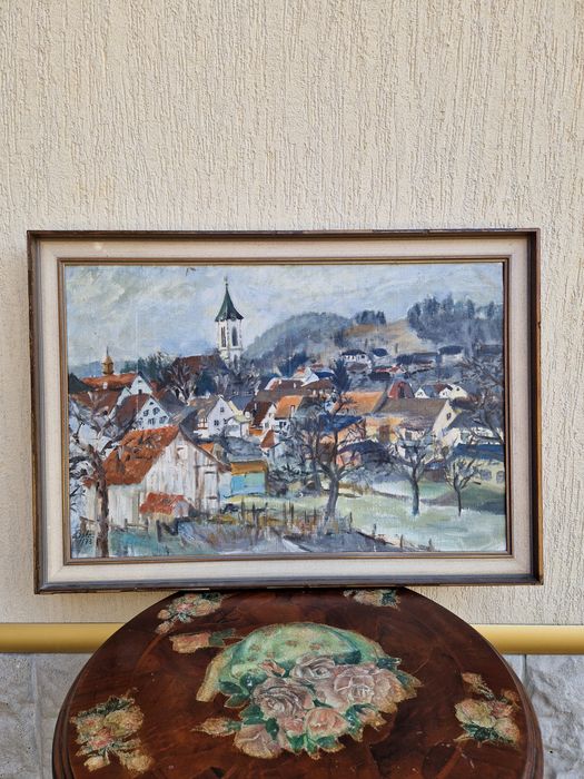 Прекрасна антикварна авторска майсторска картина масло върху платно