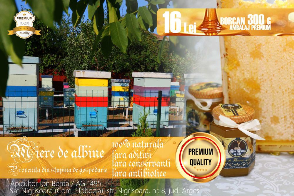 Miere de albine, 100% naturala, produs romanesc, calitate premium