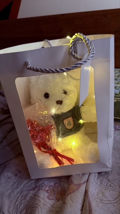 Мишка с гирляндой белый  6000