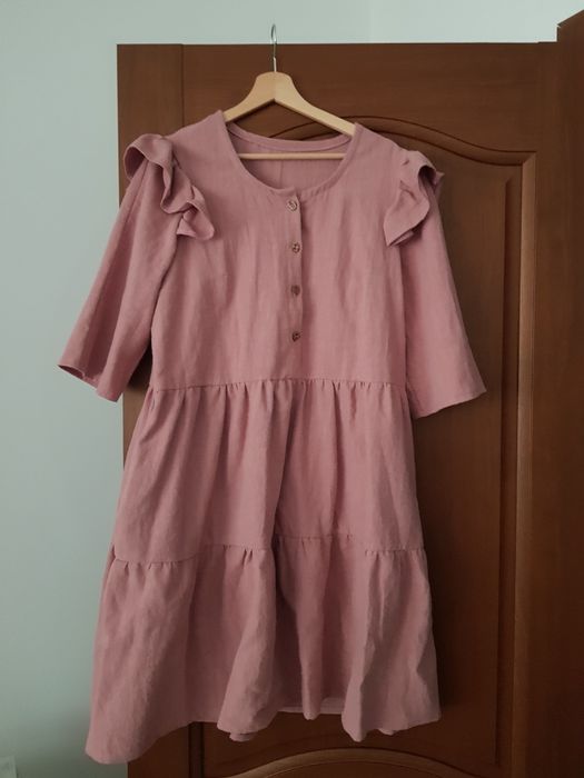 Rochie din in cu nasturi, NOUA, potrivita si pt sarcina/alaptare