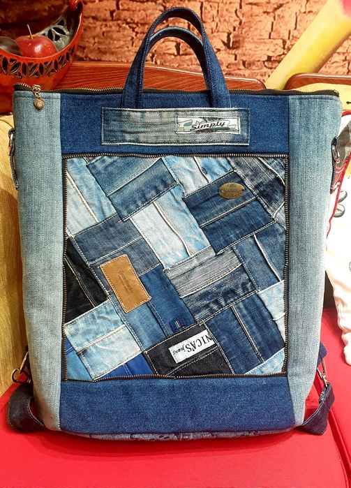 Раница -чанта от дънков плат